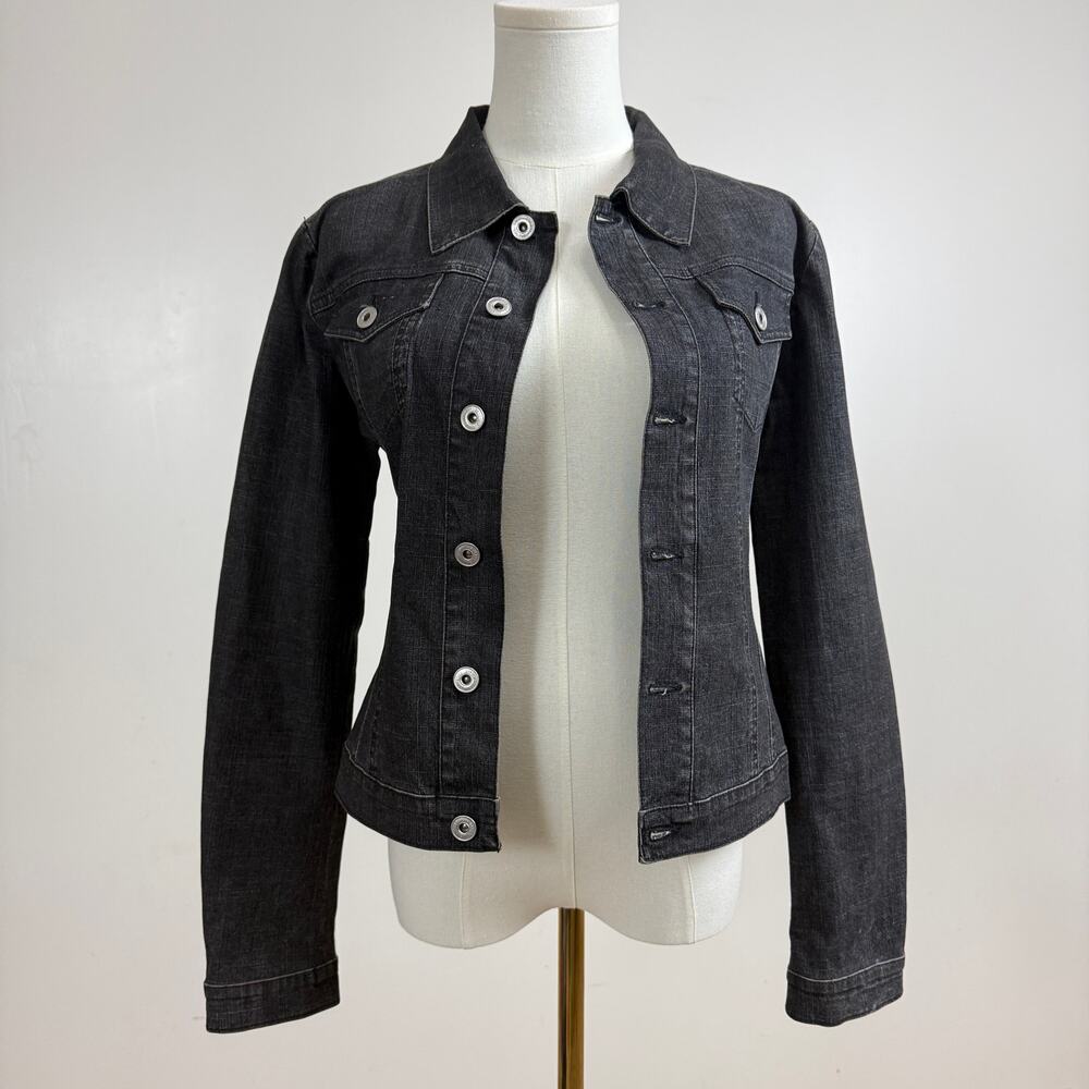 Vintage Y2K Rare Versace Jeans Couture Black Denim Sequin Patch Jacket Size S